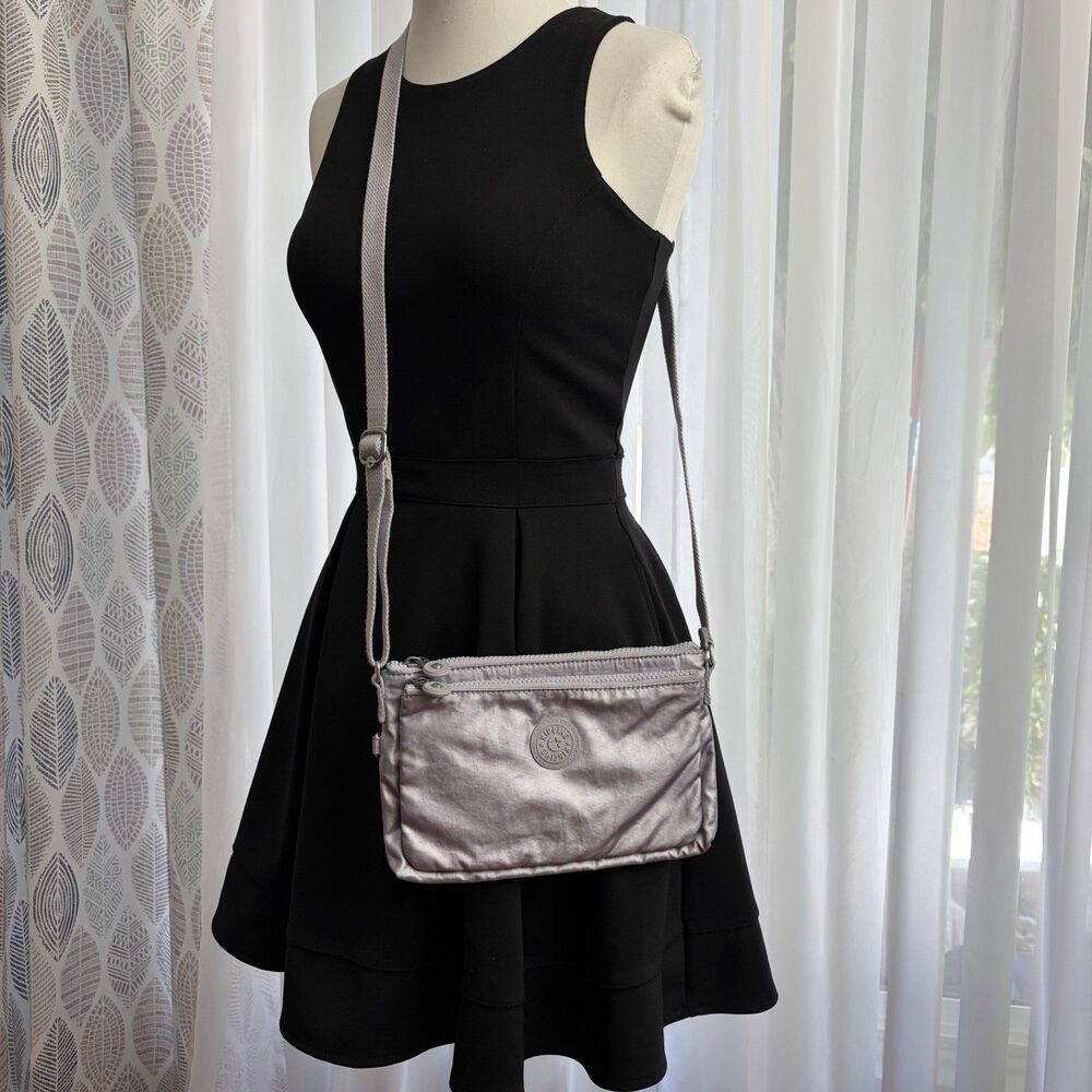Kipling Mikaela Crossbody Bag Frosted Lilac Metallic Finish Shoulder Purse